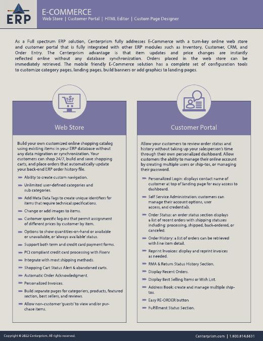 First page of the Centerprism E-Commerce datasheet