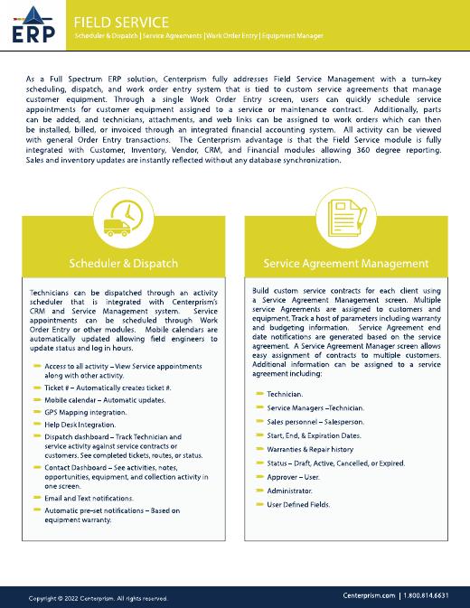 First page of the Centerprism Field Service datasheet