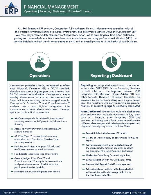 First page of the Centerprism Financial Management datasheet