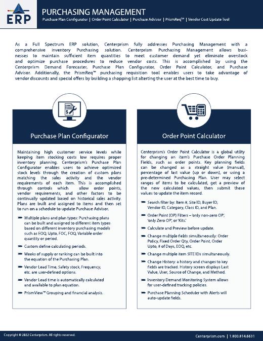 First page of the Centerprism Purchasing datasheet
