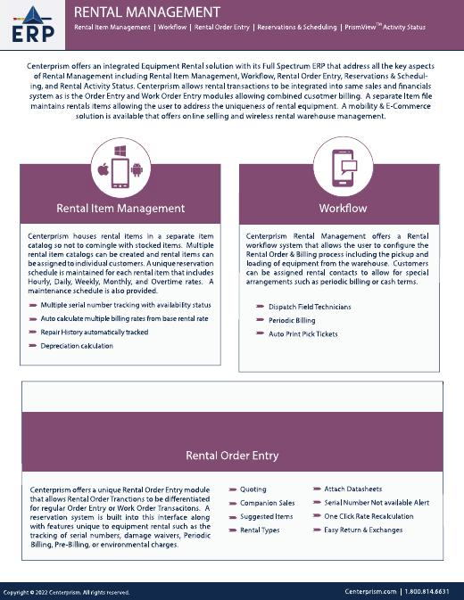 First page of the Centerprism Rental Management datasheet