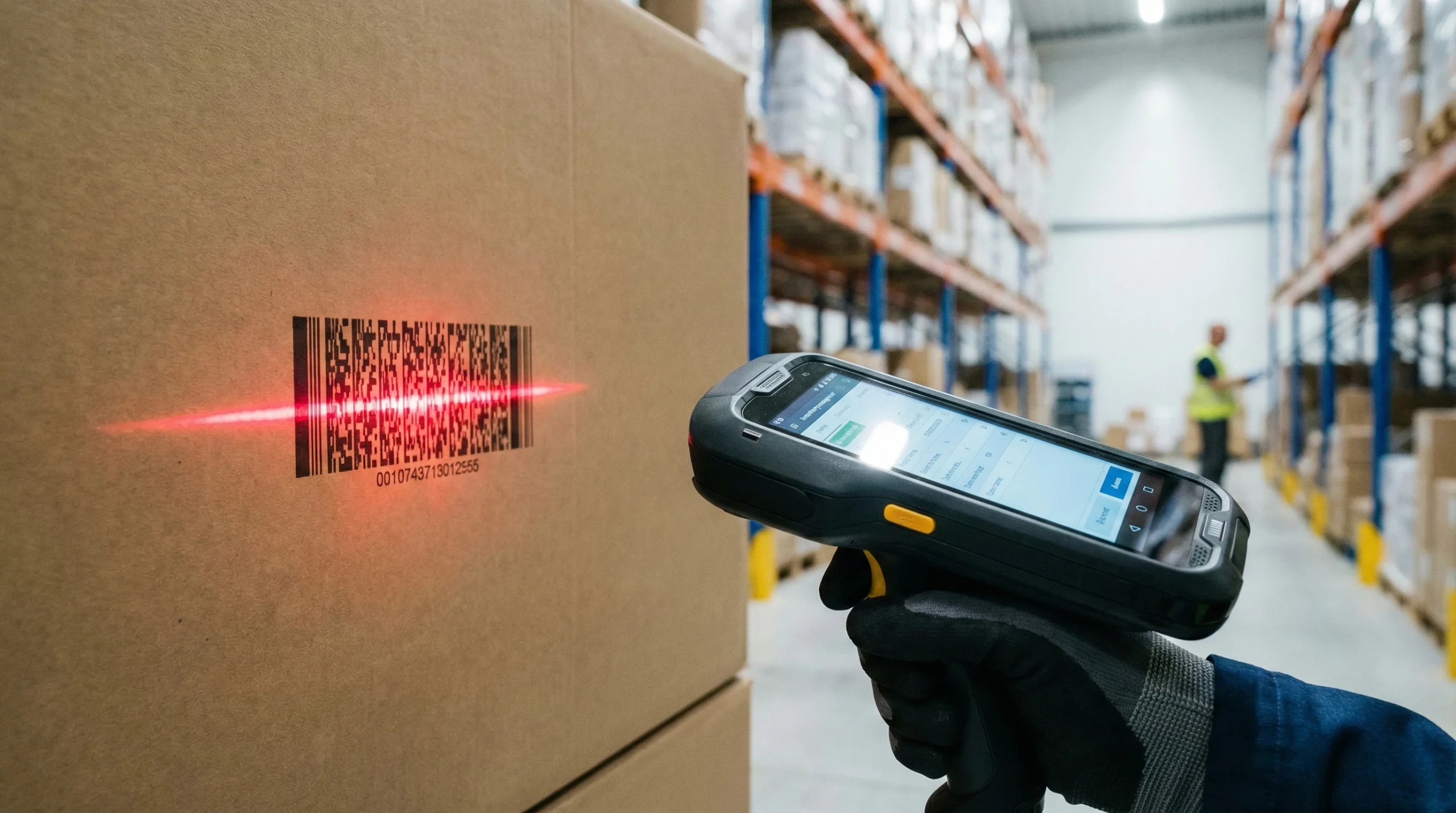 Warehouse staff with mobile device
